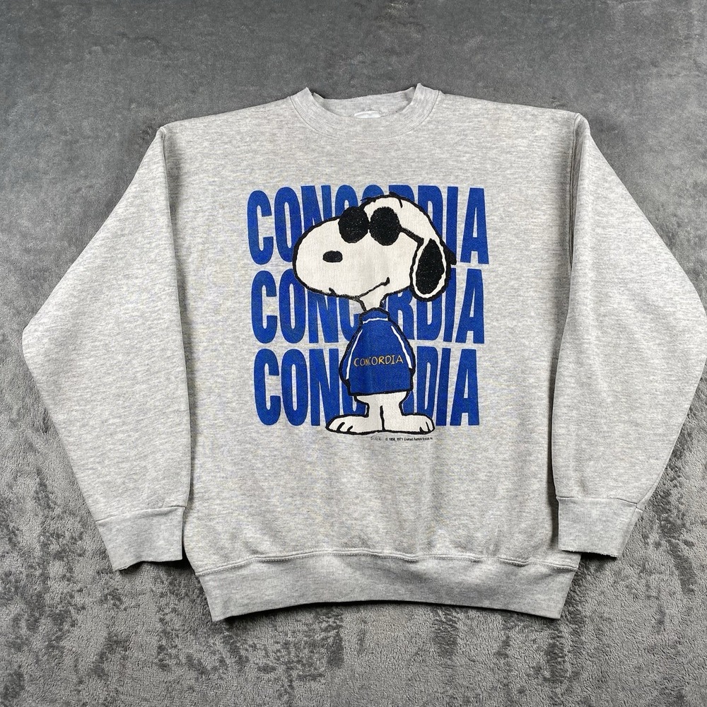 Vintage Snoopy‎ Joe Cool Concordia University Sweatshirt Mens Sz L Grey Crewneck